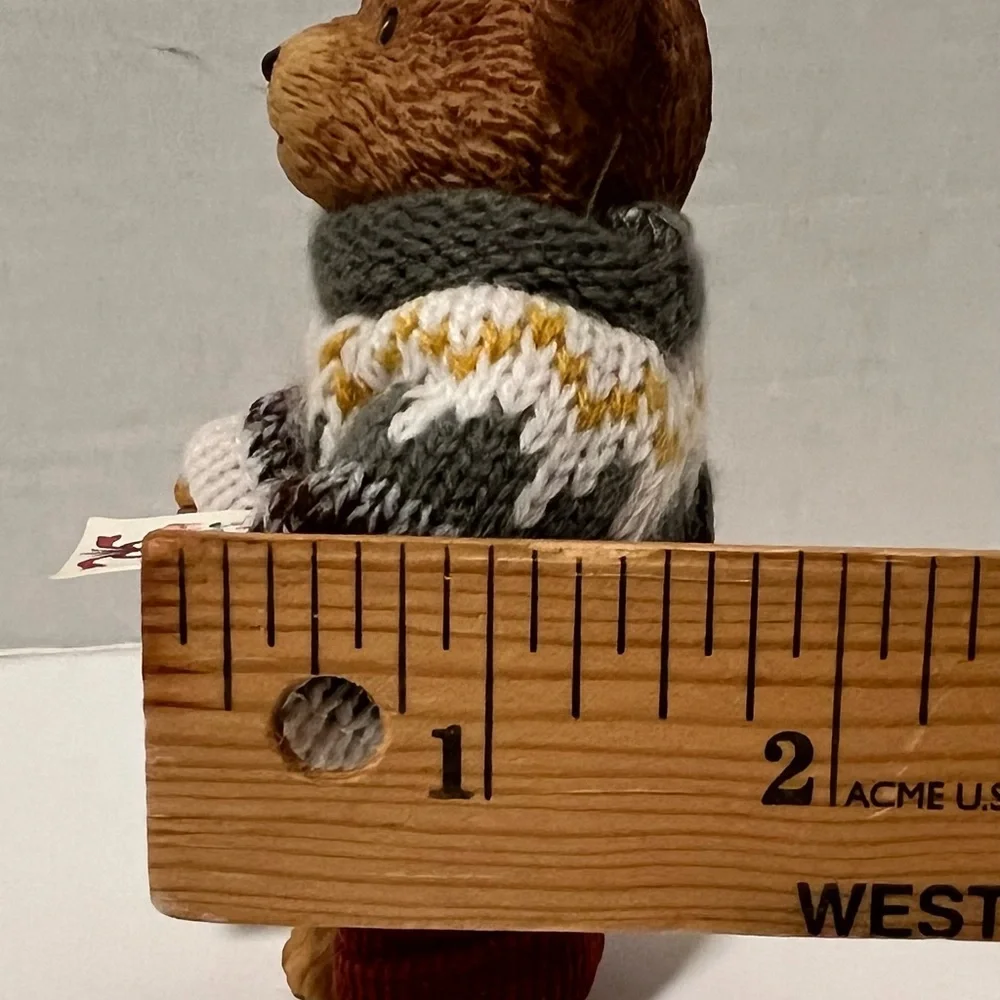 Vintage 1995  “I Love You” Resin Bear Figurine Knitted Sweater/Corduroy Pants